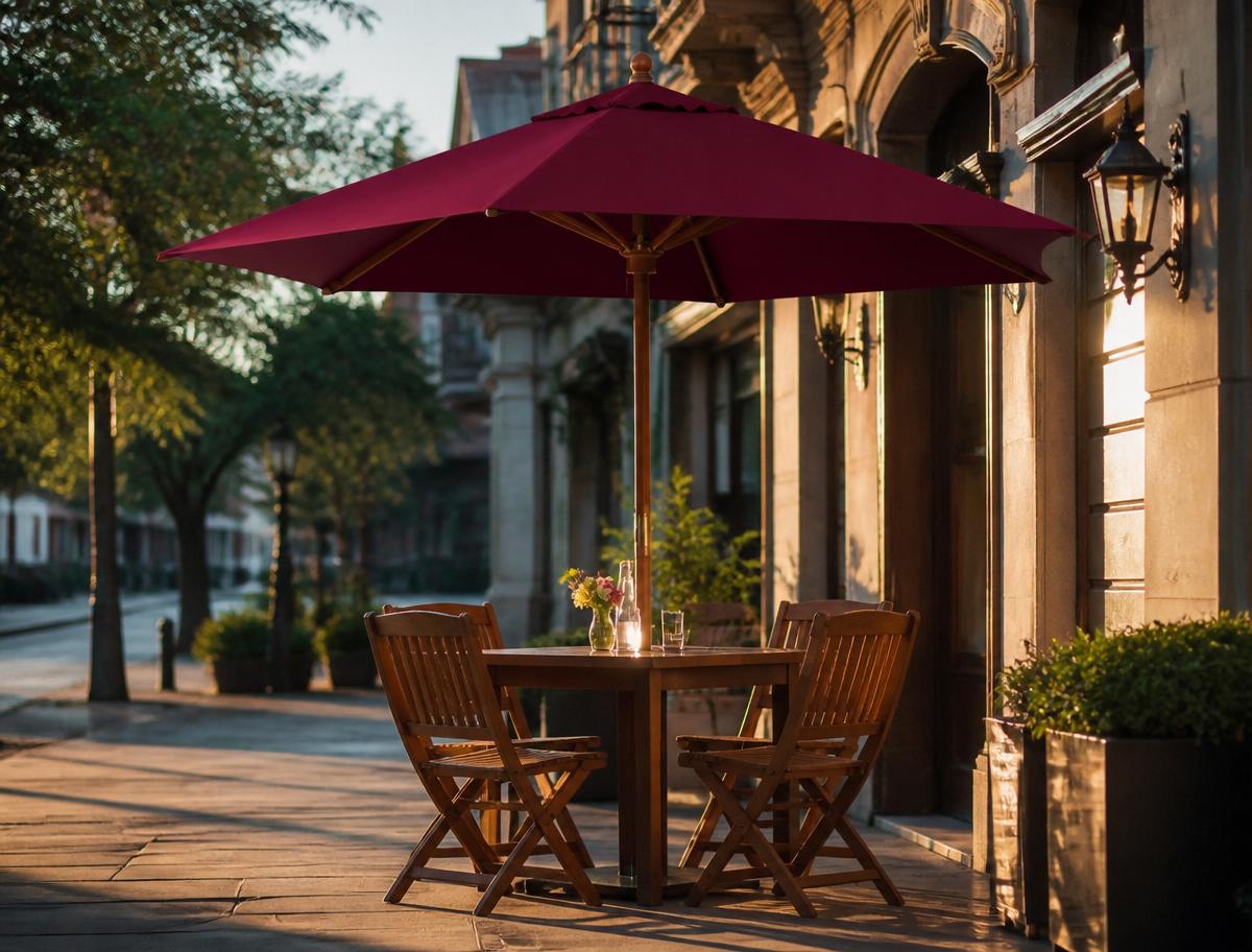 Parasol Café Exterior después de instalar la cubierta